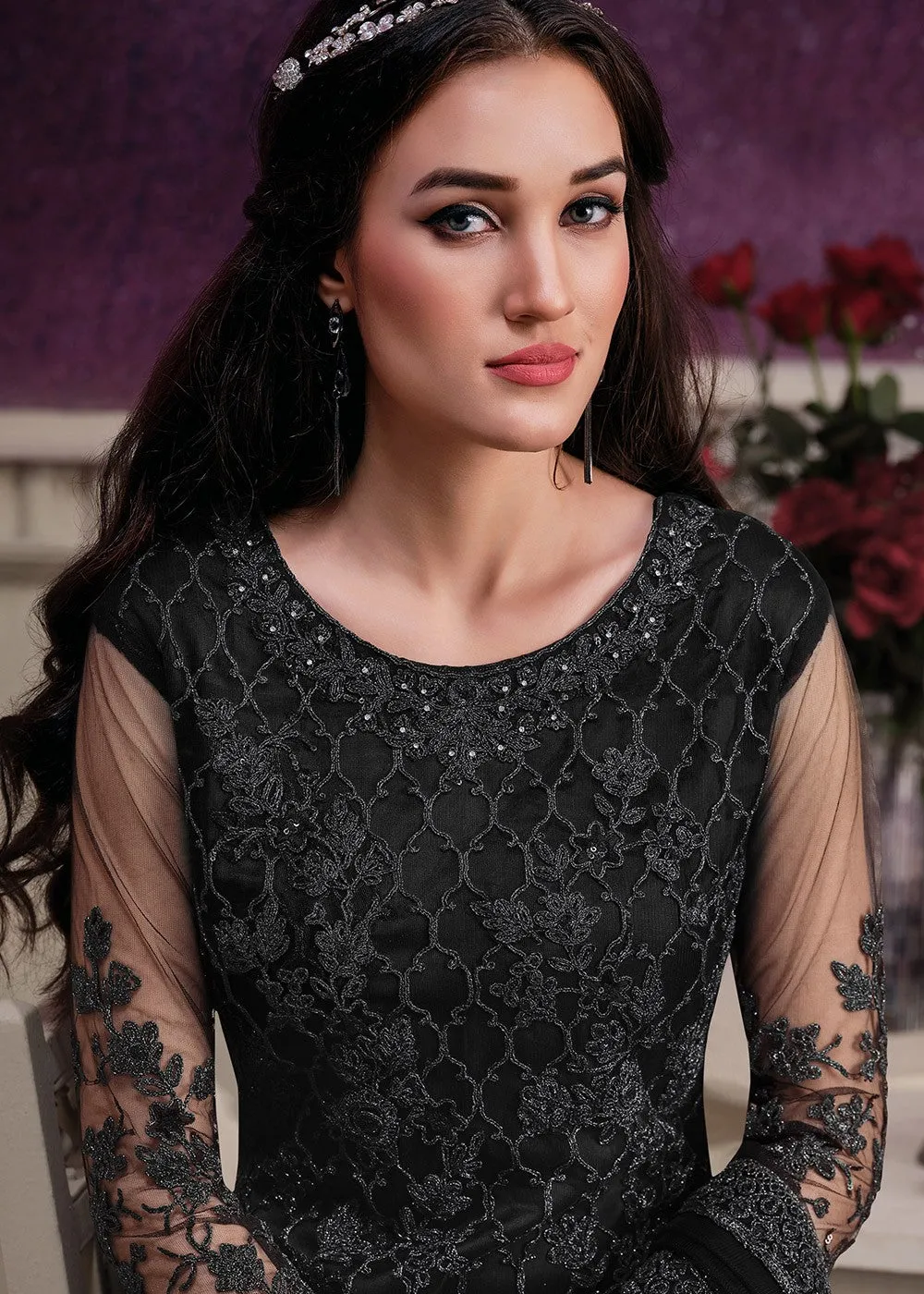 Pant Style Black Sequins Embroidered Designer Suit
