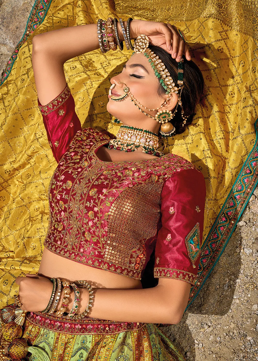 Pista Green Designer Style Embroidered Traditional Lehenga Choli