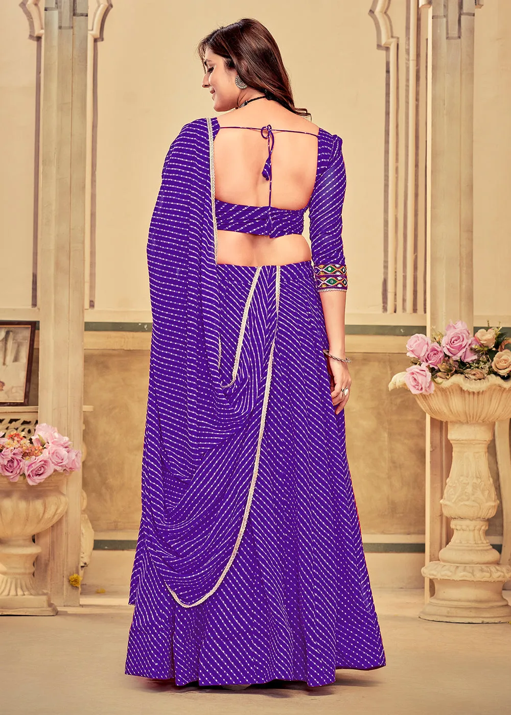 Purple Gamthi Work Georgette Navratri Special Chaniya Choli