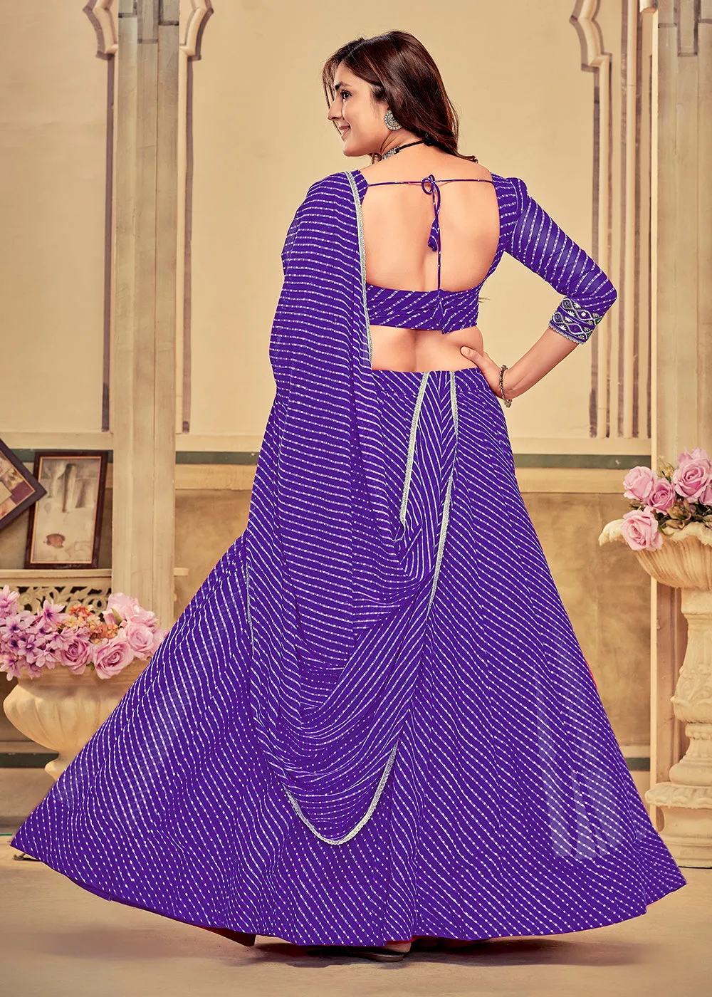 Purple Gamthi Work Georgette Navratri Special Chaniya Choli