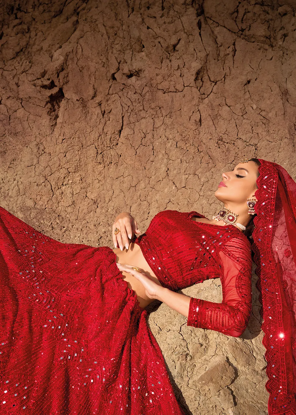Red Embroidered Pure Net Designer Bridal Lehenga Choli