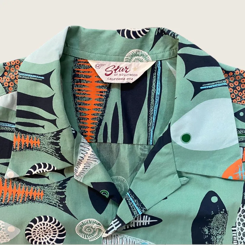Sugarcane Star Of Hollywood short sleeve Lounge shirt - 50's Aquatic Print