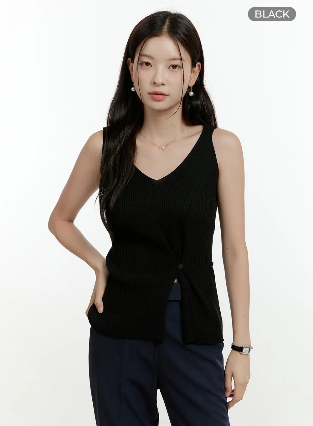 V-Neck Twisted Waist Slim Top OL430