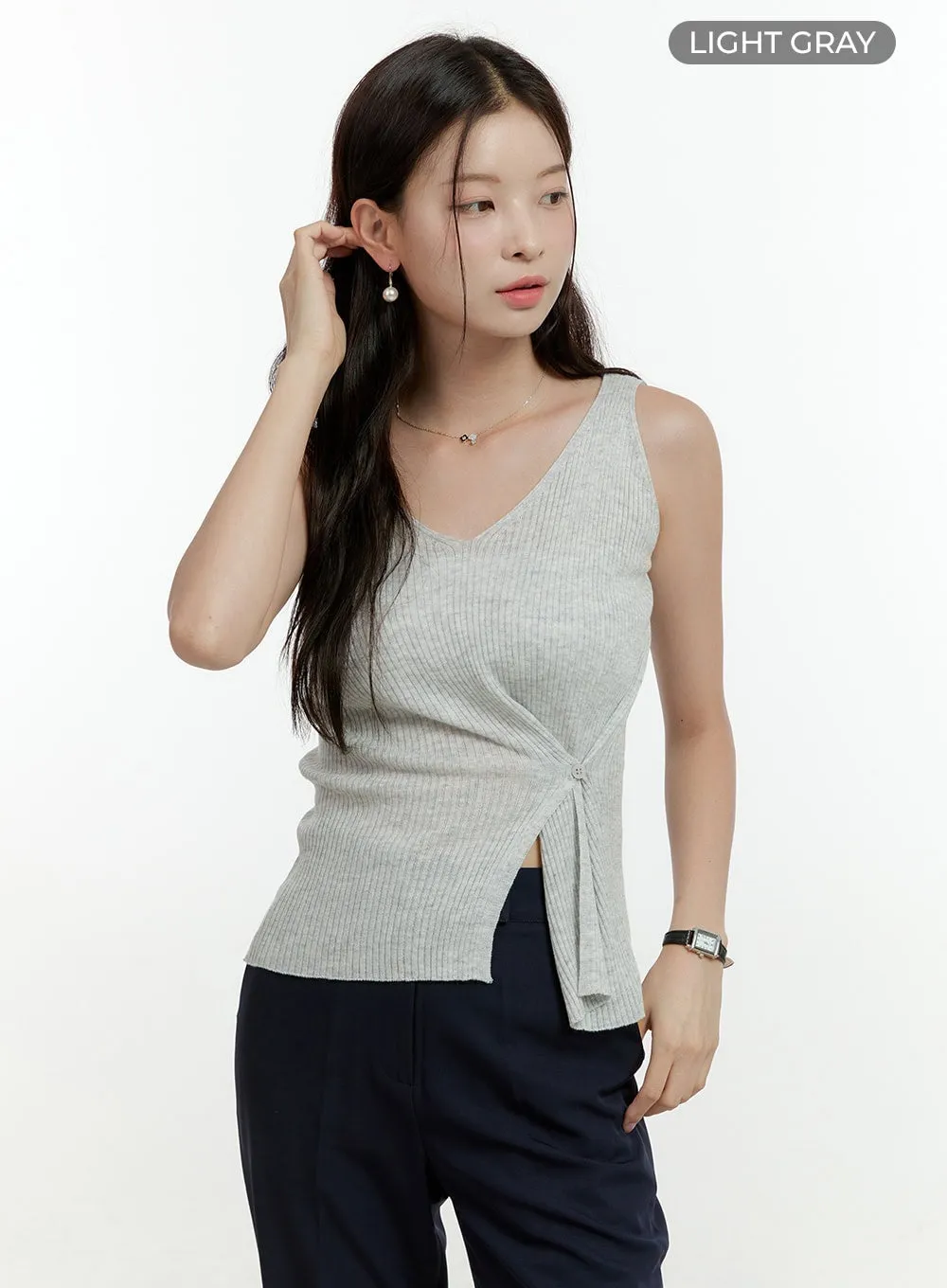 V-Neck Twisted Waist Slim Top OL430
