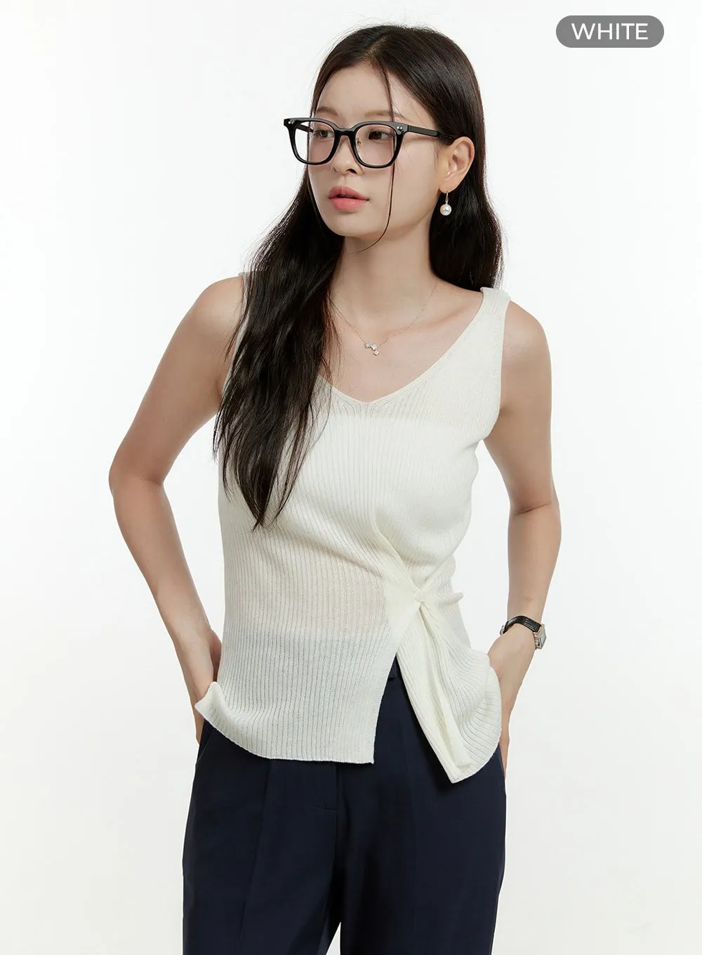 V-Neck Twisted Waist Slim Top OL430