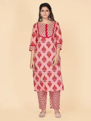 Women'S Printed Light Pink Kurta & Pant- (2Pcs Set)