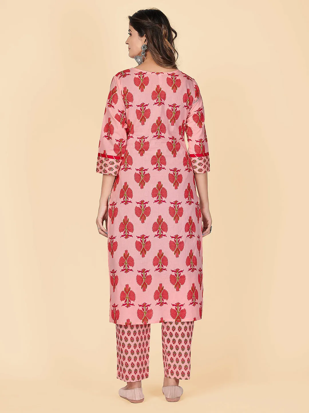 Women'S Printed Light Pink Kurta & Pant- (2Pcs Set)