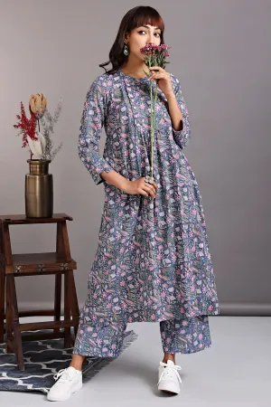 zen yoke gather kurta - irish grey &  bougainvillea bloom